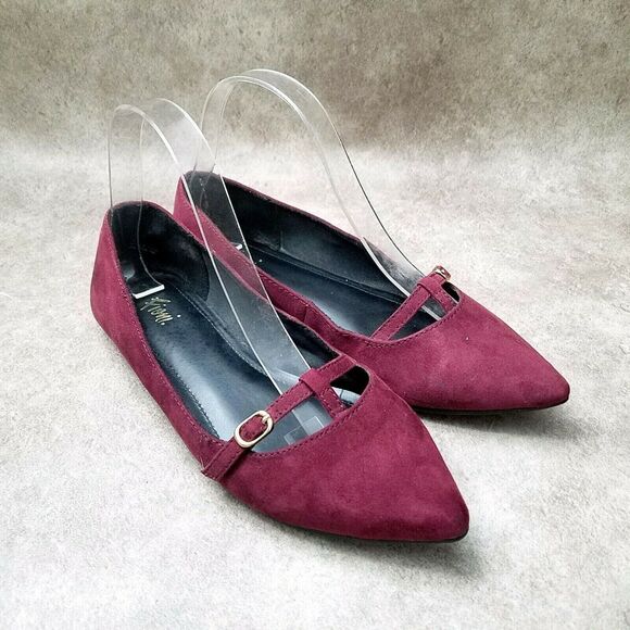 Fioni Womens Sz 7 M Red Wine Suede Pointed Toe Slip On Ballet Flats - Picture 1 of 9